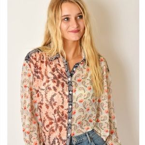 Free People Dani Button-Up Top in Light Combo size xs